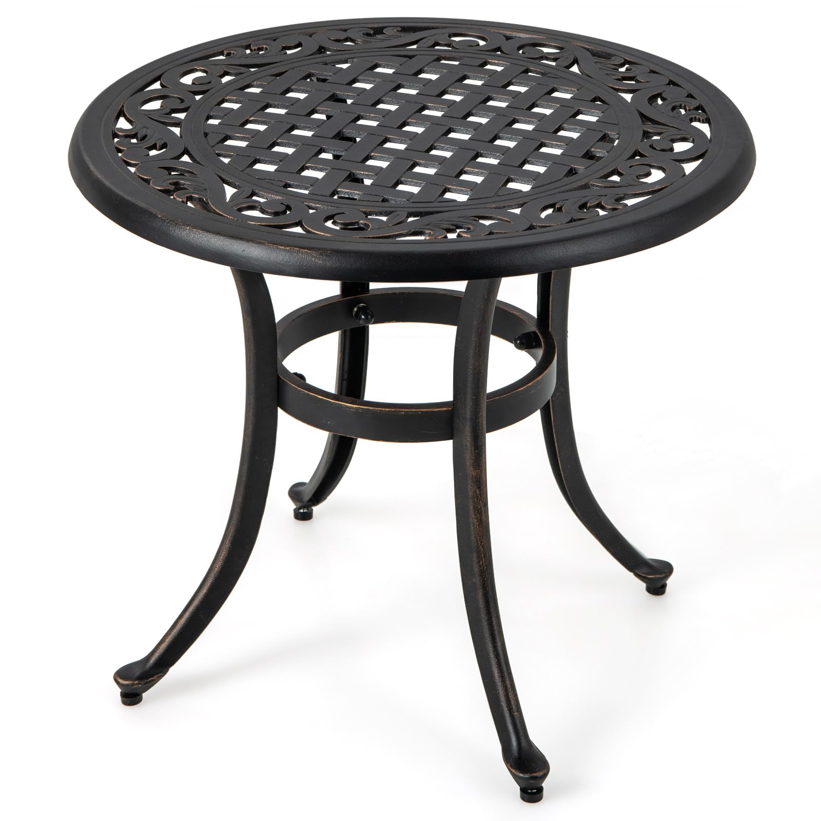 KOMFOTTEU Table de Bistrot Ronde en Fonte d'Aluminium, Table d’Appoint, Cadre en Métal, Charge de 50 kg, Meuble de Jardin, Style Vintage, pour Balcon, Terrasse, Patio, Φ60 x 53 cm (H) (Marron)