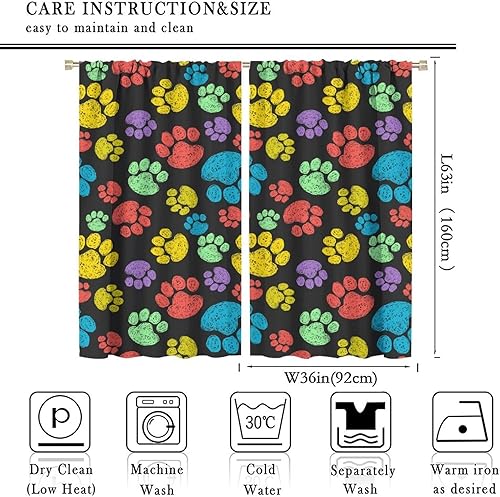 Miniatura 55 de Cortinas opacas con estampado de patas de perro, estampado de patas de perro y huesos, tratamiento de ventana, cortinas con aislamiento térmico