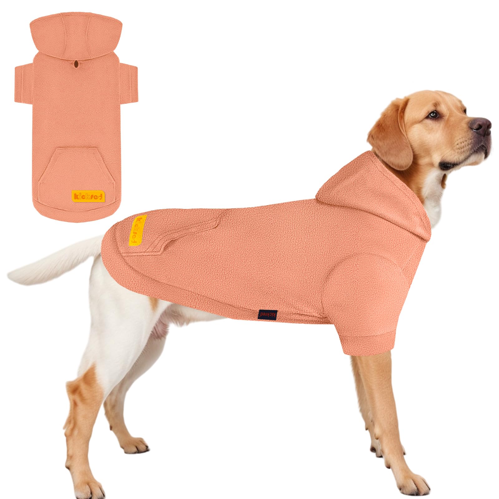 Kickred Basic Dog Hoodie Sweatshirts, Pet Clothes Hoodies, Granular Velvet, Sweater with Hat and Leash Hole, Soft Velvet Outfit Coat for Small Medium Large Dogs, Pink (Medium)