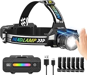TDT Rechargeable Headlamp with White/Green/UV/Black Light LED Head Lamp,High Lumens Super Bright 24 Modes Comfortable Waterproof Headlight for Hardhat Hunting Hiking Pet Urine Detection(3-Color-5)