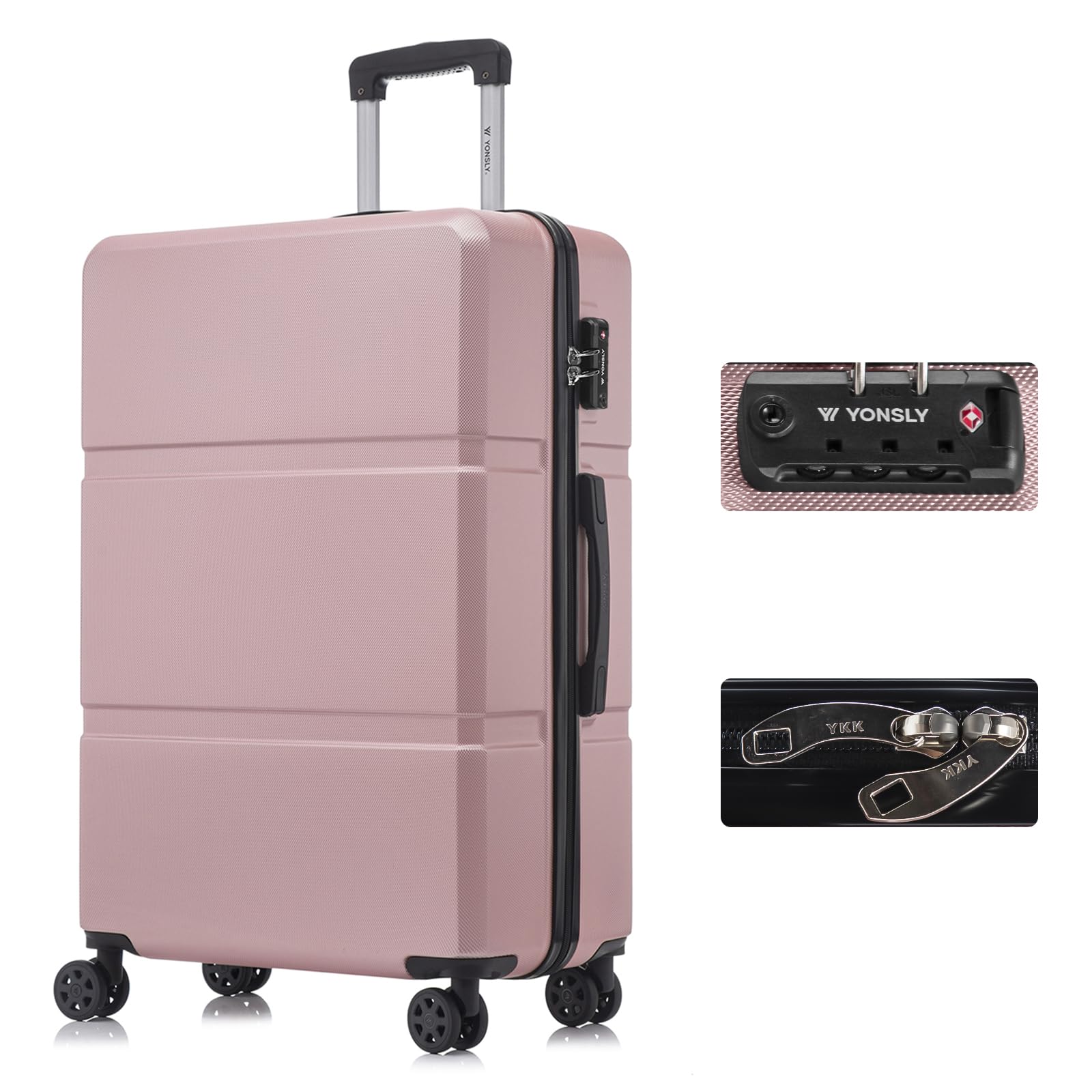 yonsly Koffer Suitcase, Trolley Reisekoffer, Rollkoffer Handgepäck mit 4 Rollen 360°, ABS Hartschalen, Sicherheitsschloss, Weicher Gummigriff, 210D-Futter