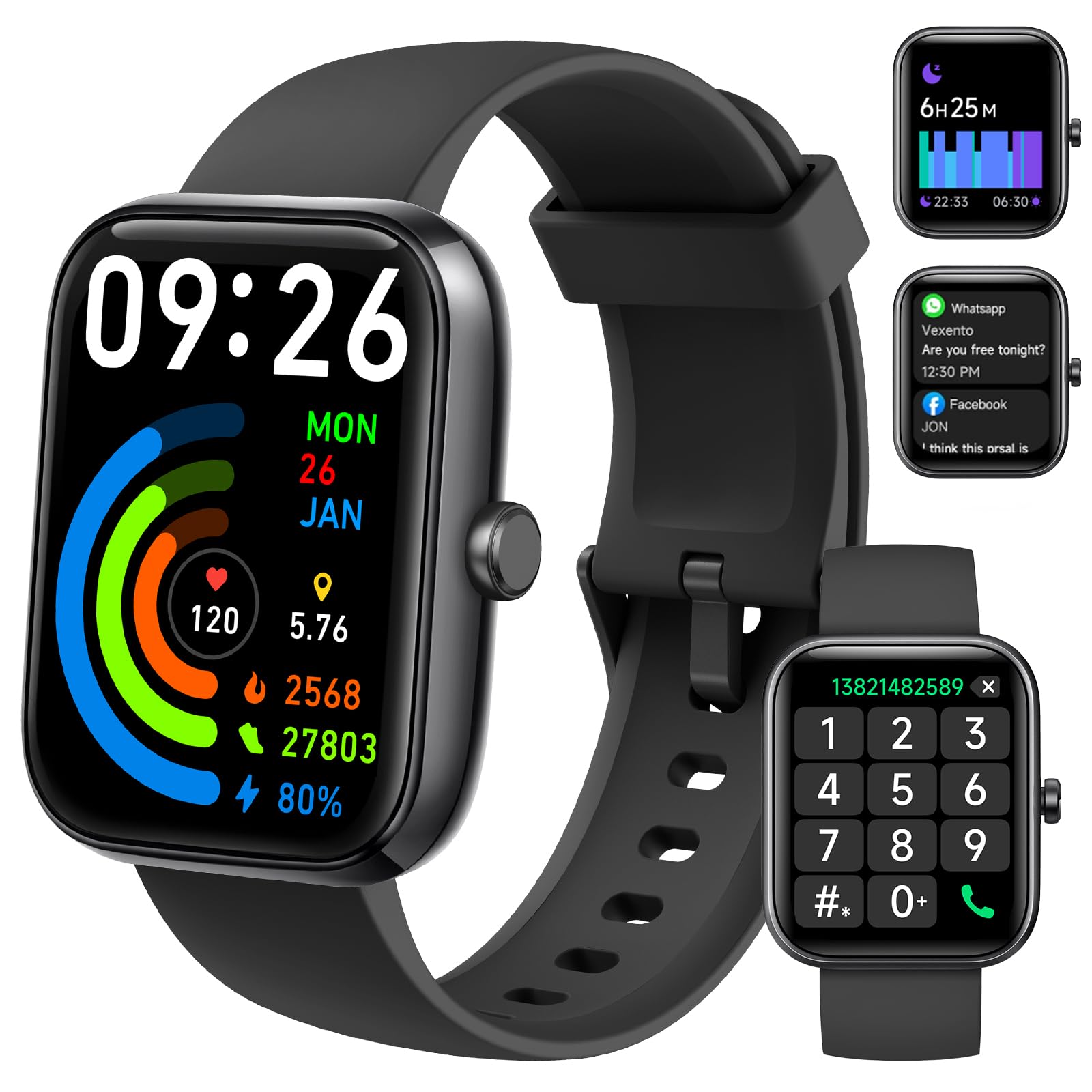 Smart Watch for Men Women with Bluetooth Call, Alexa Built-in, WhatsApp Notifications, Fitness Tracker with Heart Rate/SpO2/Sleep/Pedometer, 1.83" DIY Dial, 100+ Sports Modes, IP68 for Android iOS