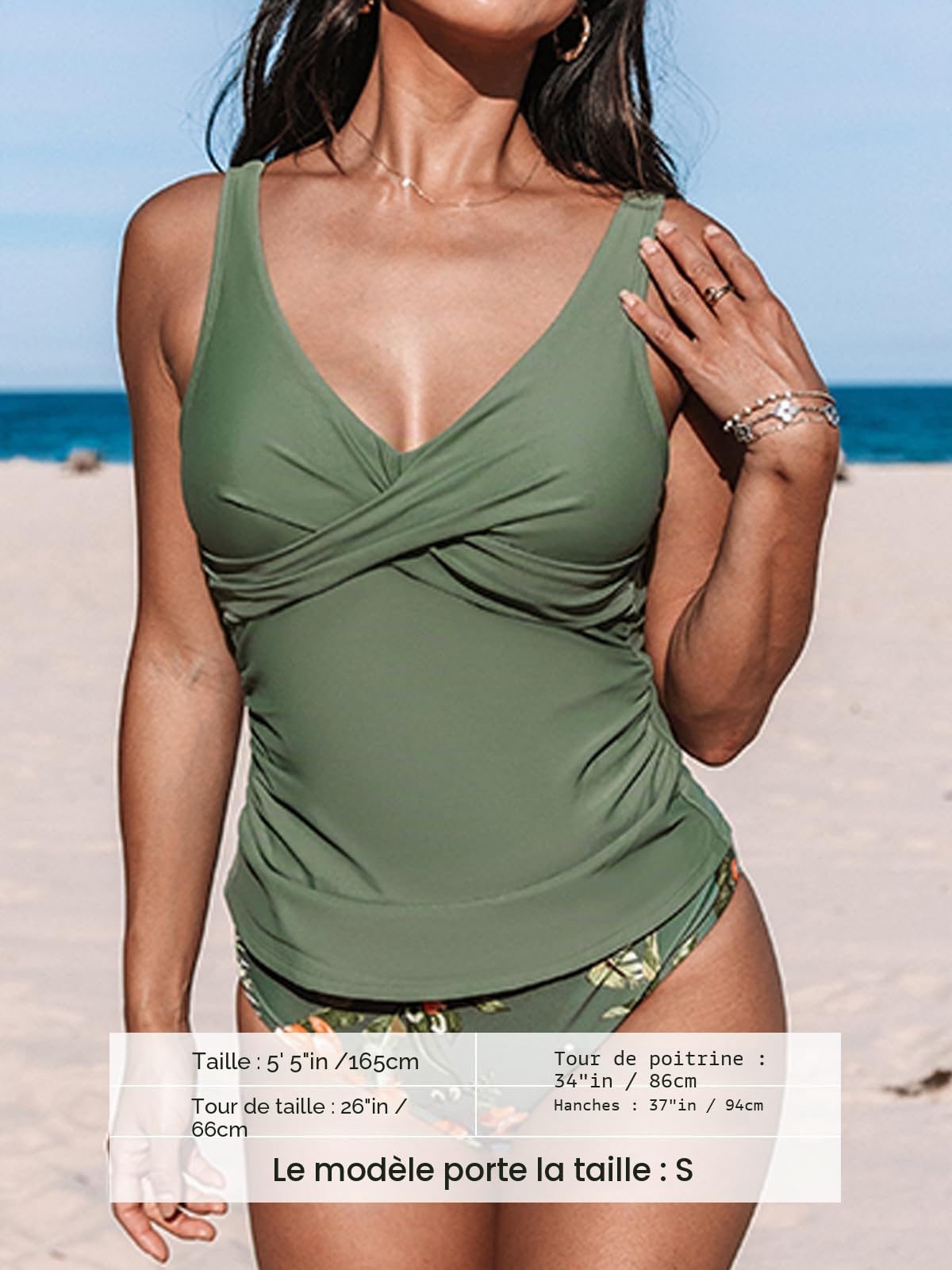 CUPSHE Tankini 2 pièces pour femme - Taille mi-haute avec fronces torsadées sur le devant