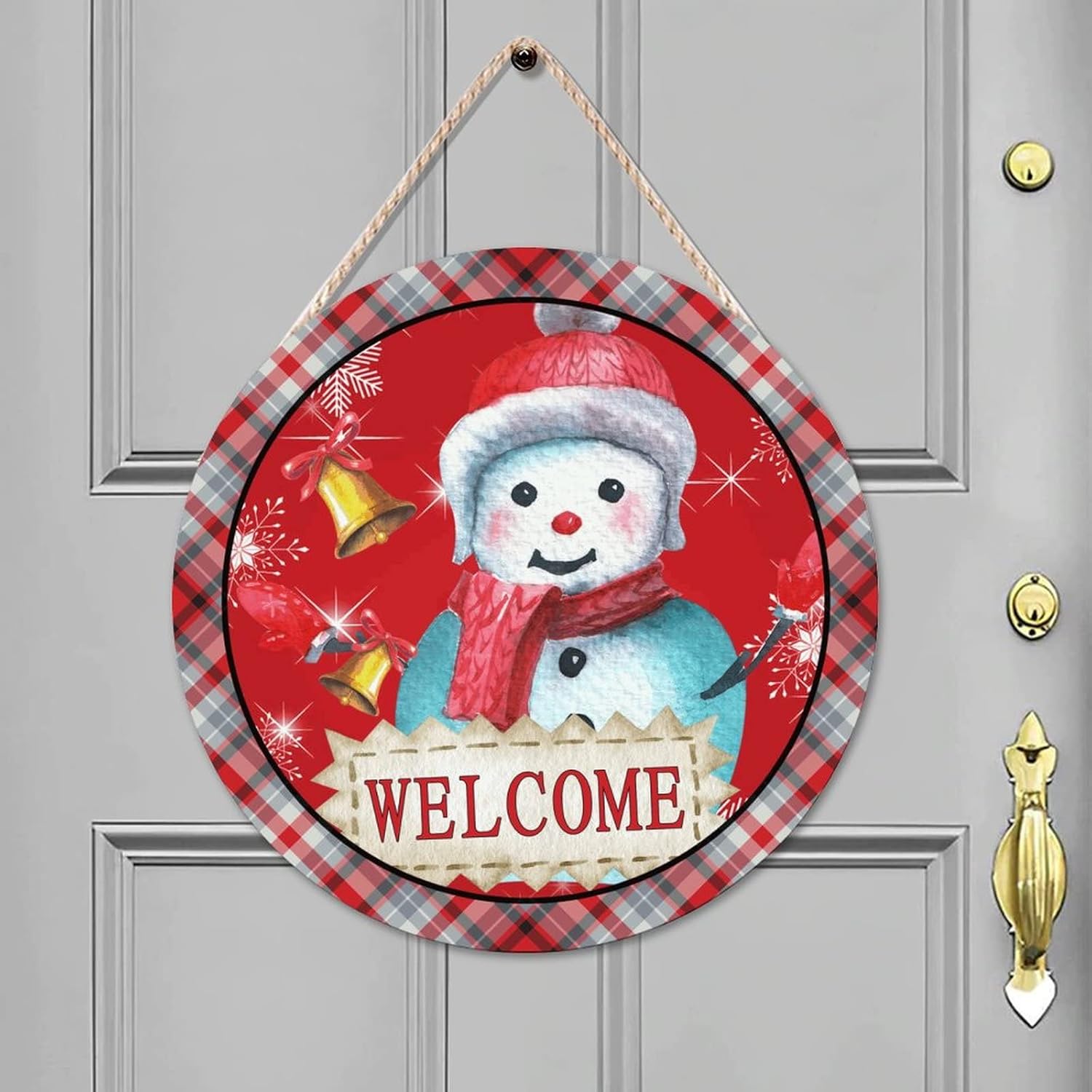 Snowman Welcome Wood Door Sign Snowflake Round Welcome Door Hanger Sign 16x16in Merry Christmas Welcome Wall Door Hanging Sign for Backyard Front Porch Farmhouse Front Door Decor