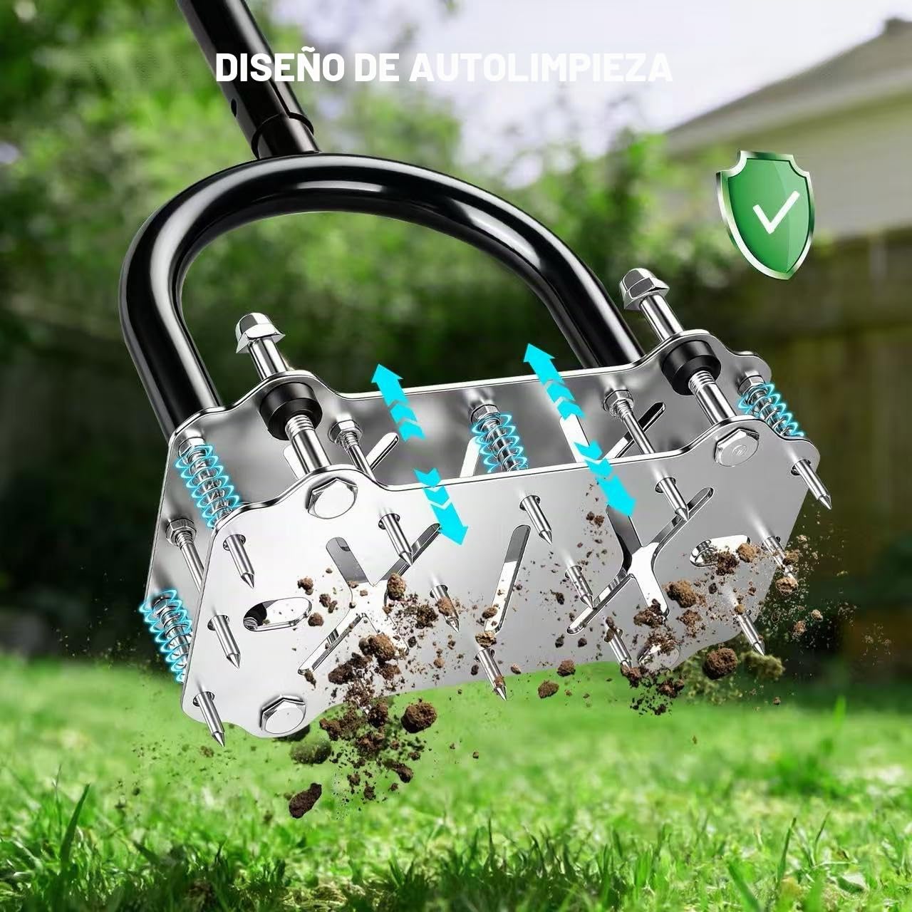 Aireador de Césped con 14 Púas, Aireador Manual de Césped con Plataforma Antideslizante, Escarificador y Aireador para Suelo Compactado, Herramienta de Aireación para Césped, Jardín Cuidado del Pasto
