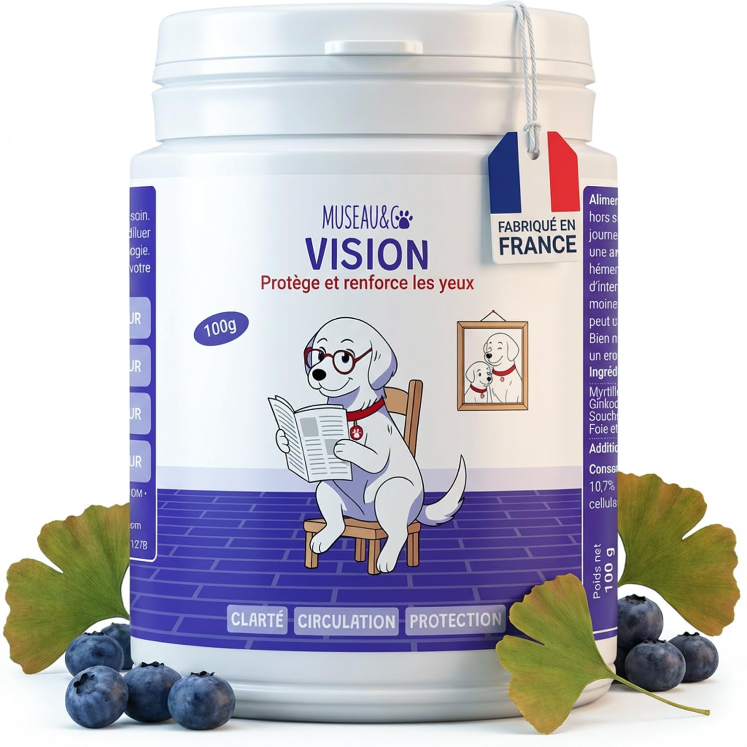 Vision 100g – Complément oculaire Naturel pour Chien et Chat | Myrtille, Ginkgo, Souci | Antioxydants & Microcirculation | Soutien du Confort visuel | Appétent au Foie de Poulet