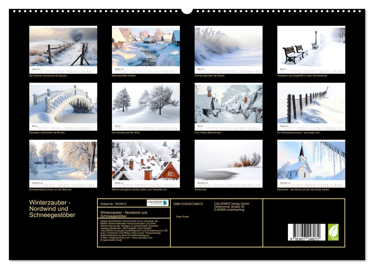 Winterzauber - Nordwind und Schneegestöber (hochwertiger Premium Wandkalender 2026 DIN A2 quer), Kunstdruck in Hochglanz: Erleben Sie die Poesie des Winters - jeden Tag aufs Neue. (CALVENDO Natur)
