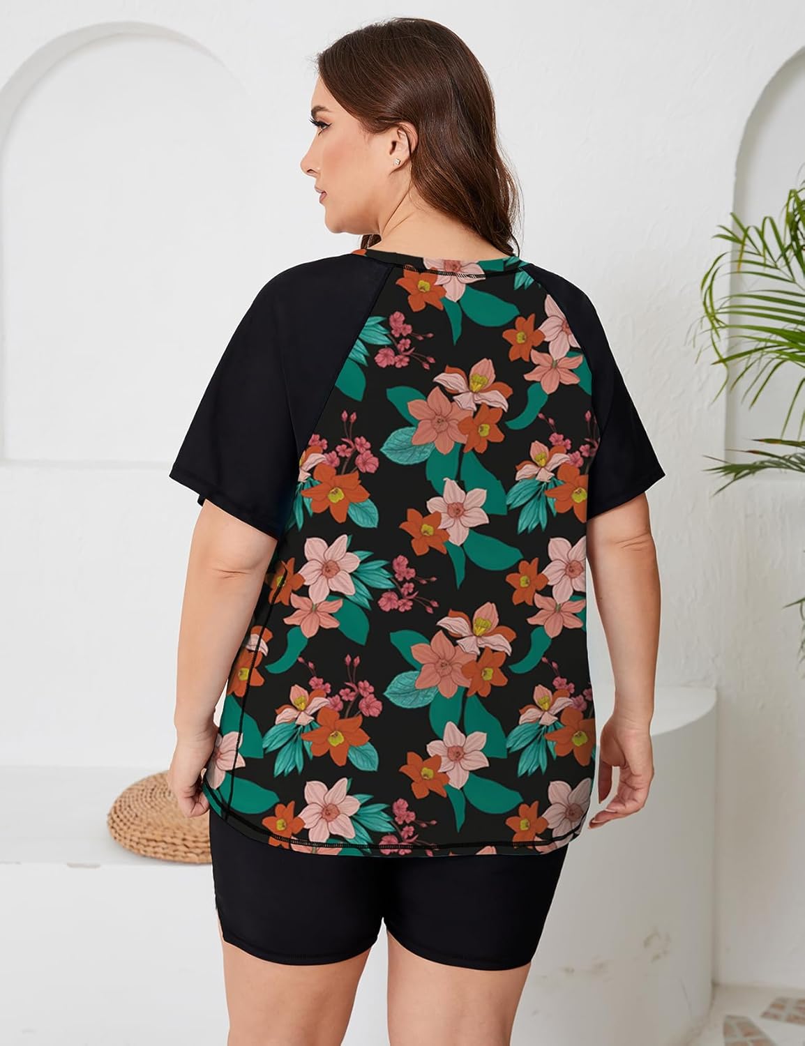 ZOMVA Plus Size Women's 2 Piece Rash Guard Swimsuit Modest Short Sleeves Swim Shirt with Boyshorts UPF 50+
