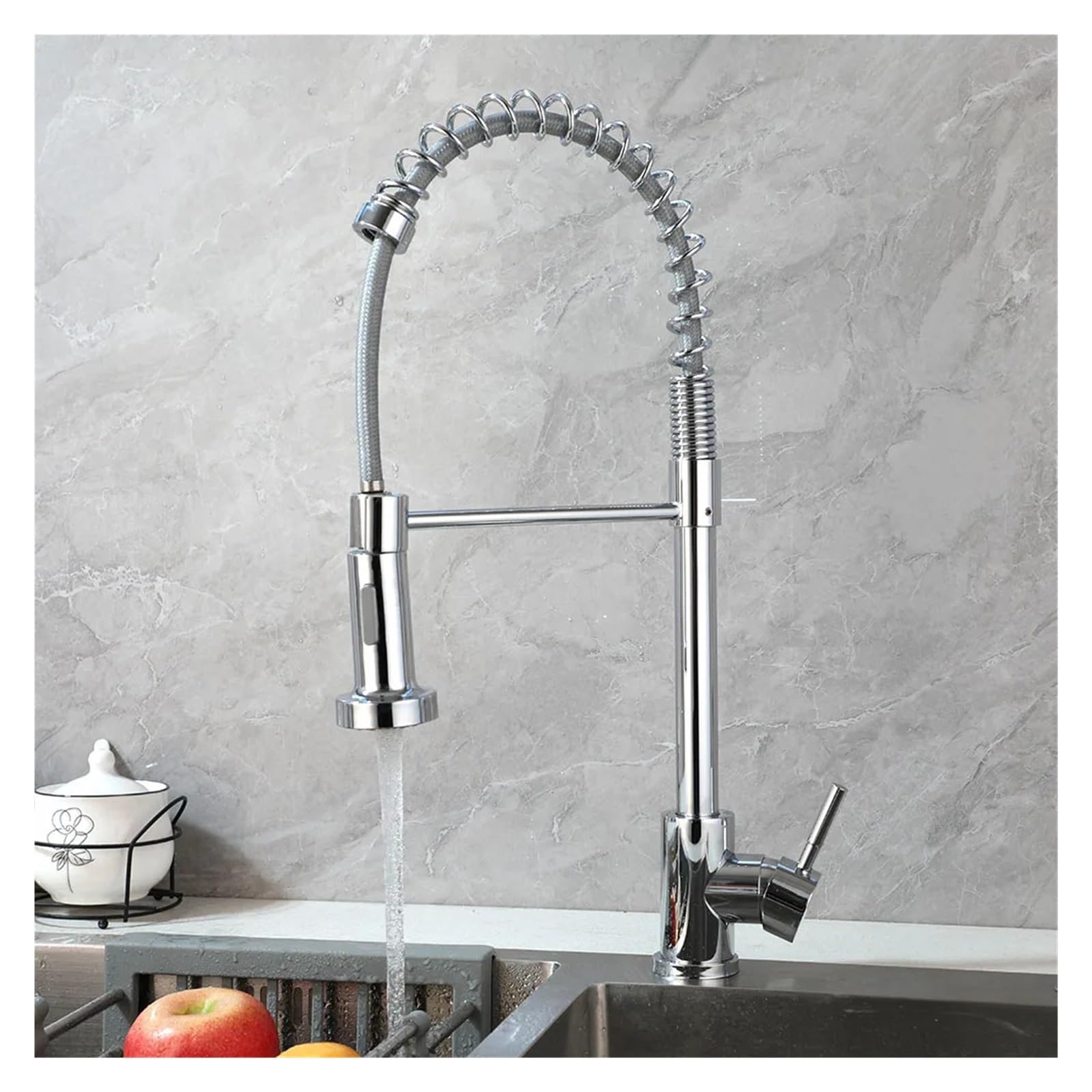 Grifo de cocina con rociador giratorio 360 mezclador monomando de resorte para fregadero comercial