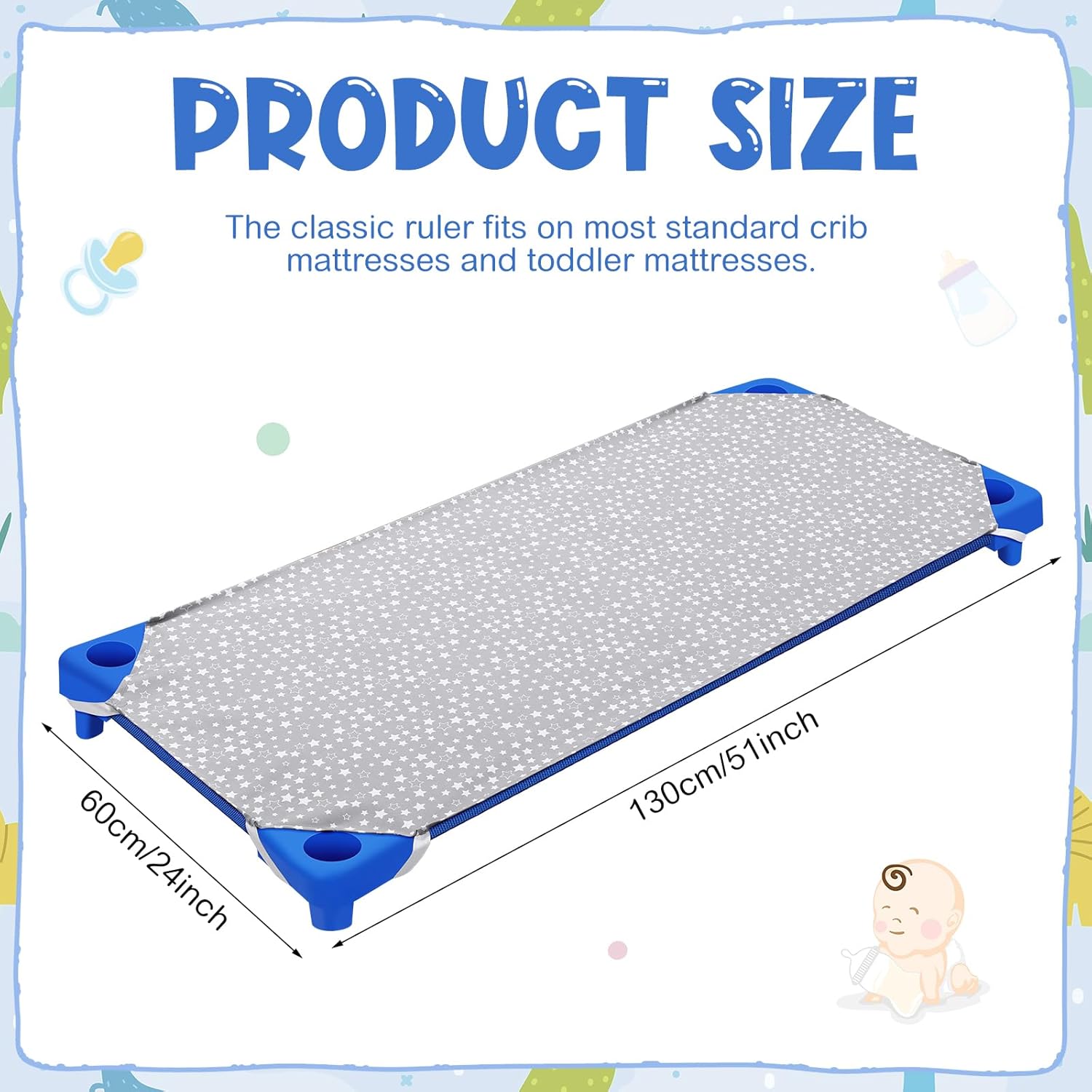 Peryiter Cot Sheets for Daycare Standard Size 24" x 51" Toddler Nap Mat Sheets Star Pattern with Corner Elastic Loops Breathable Bed Fitted Cot Crib for Preschool Child Kid Boy Girls(Gray,12 Pcs) - Image 2