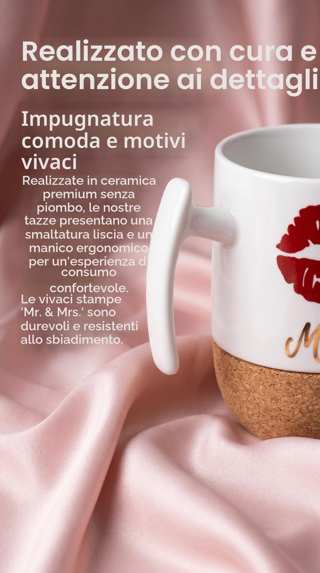 Love-KANKEI Tazzine Caffe Ceramica con Fondo in Sughero 300ml Coppia Regali San Valentino Nozze Natale