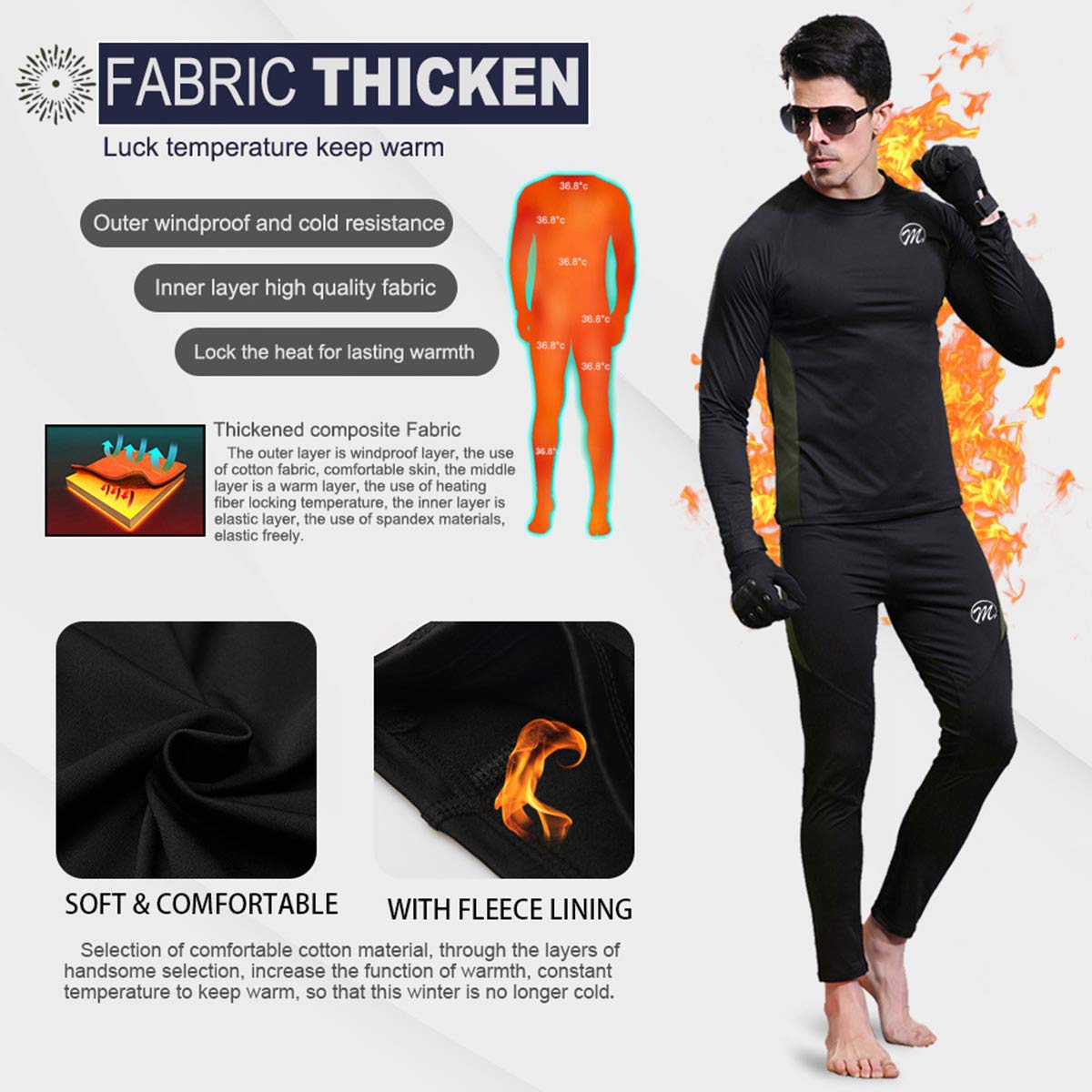 MEETWEE Herren Thermo-Shirts, langärmelig, mit Fleece gefüttert Unterhemd