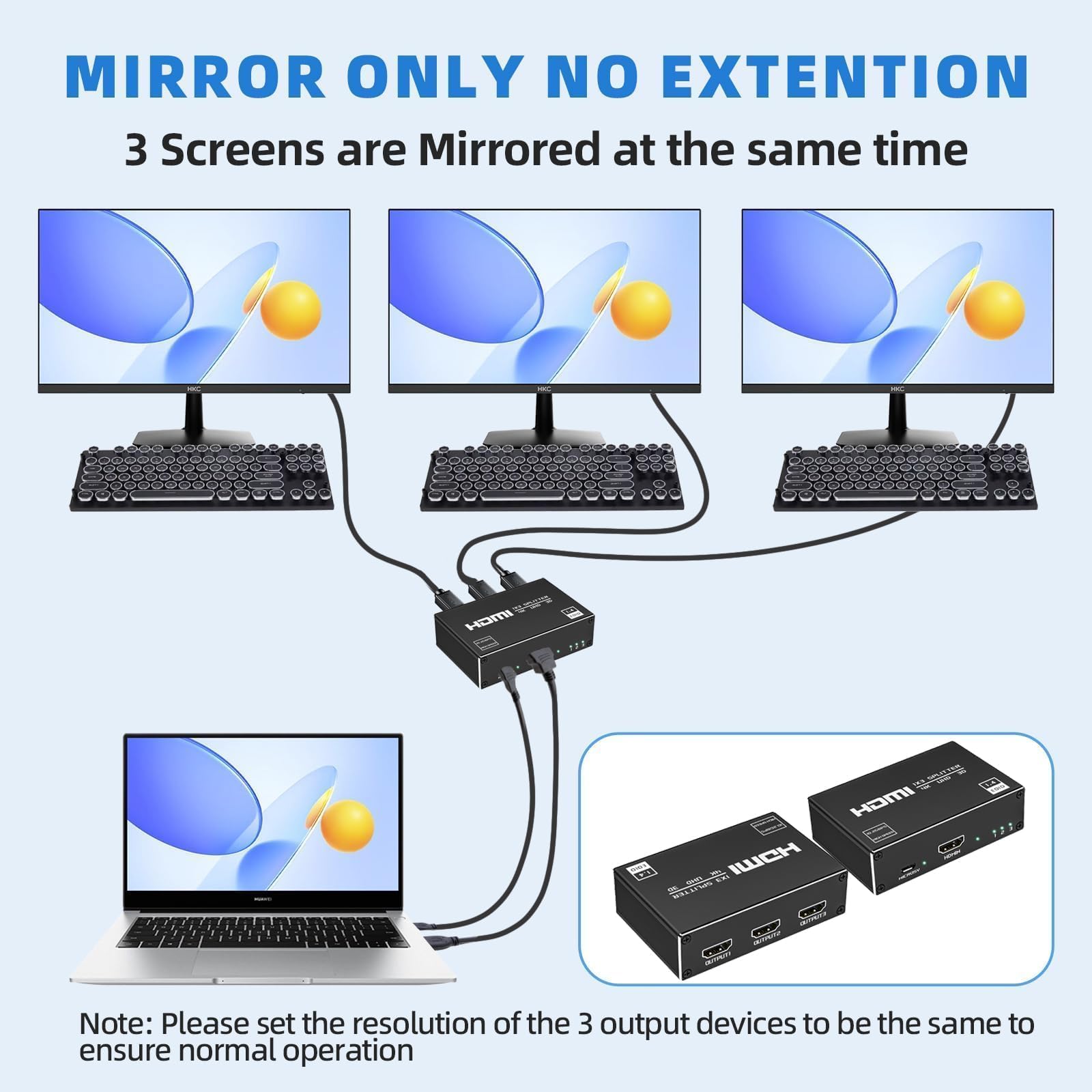 HDMI Splitter 1 in 3 out 4K sdoppiatore HDMI per 3 monitor HDCP 3D UHD 1080P compatibile con Laptop PC DVD HDTV console di gioco