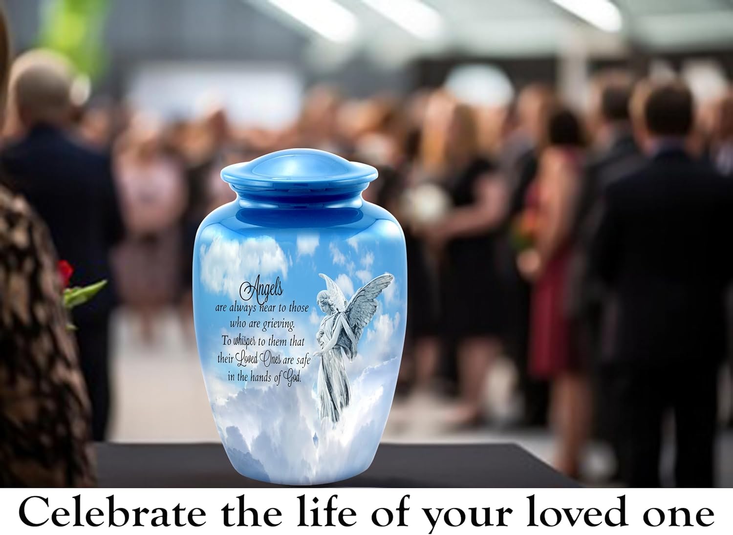 Guardian Angel Cremation Urn – Elegant Blue Adult Urn for Human Ashes – Heavenly Angel Funeral Urn for Men and Women – Large Memorial Urn Holds Up to 210 lbs with Velvet Bag (Large)