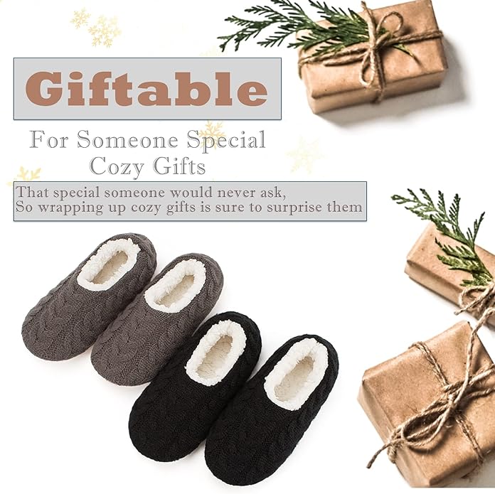 Cozylook 2 Pares Pantuflas Mujer Suela Suave Antideslizantes Forro Sherpa miniatura 7