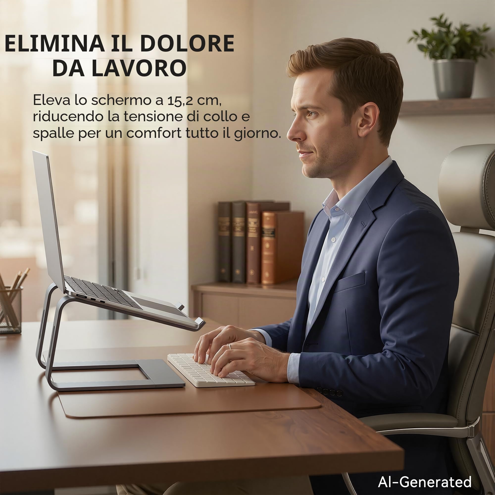 SOUNDANCE, Supporto sollevatore per notebook, in alluminio, ergonomico, da scrivania, compatibile con notebook da 10 a 15,6 pollici, grigio