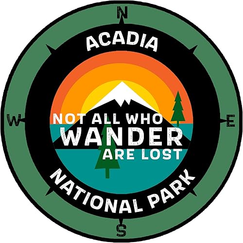 Parque Nacional Acadia, Maine - Not All Who Wander - Calcomanía de 3.5 pulgadas para ventana de coche, camión, vacaciones, recuerdo, viaje, tema