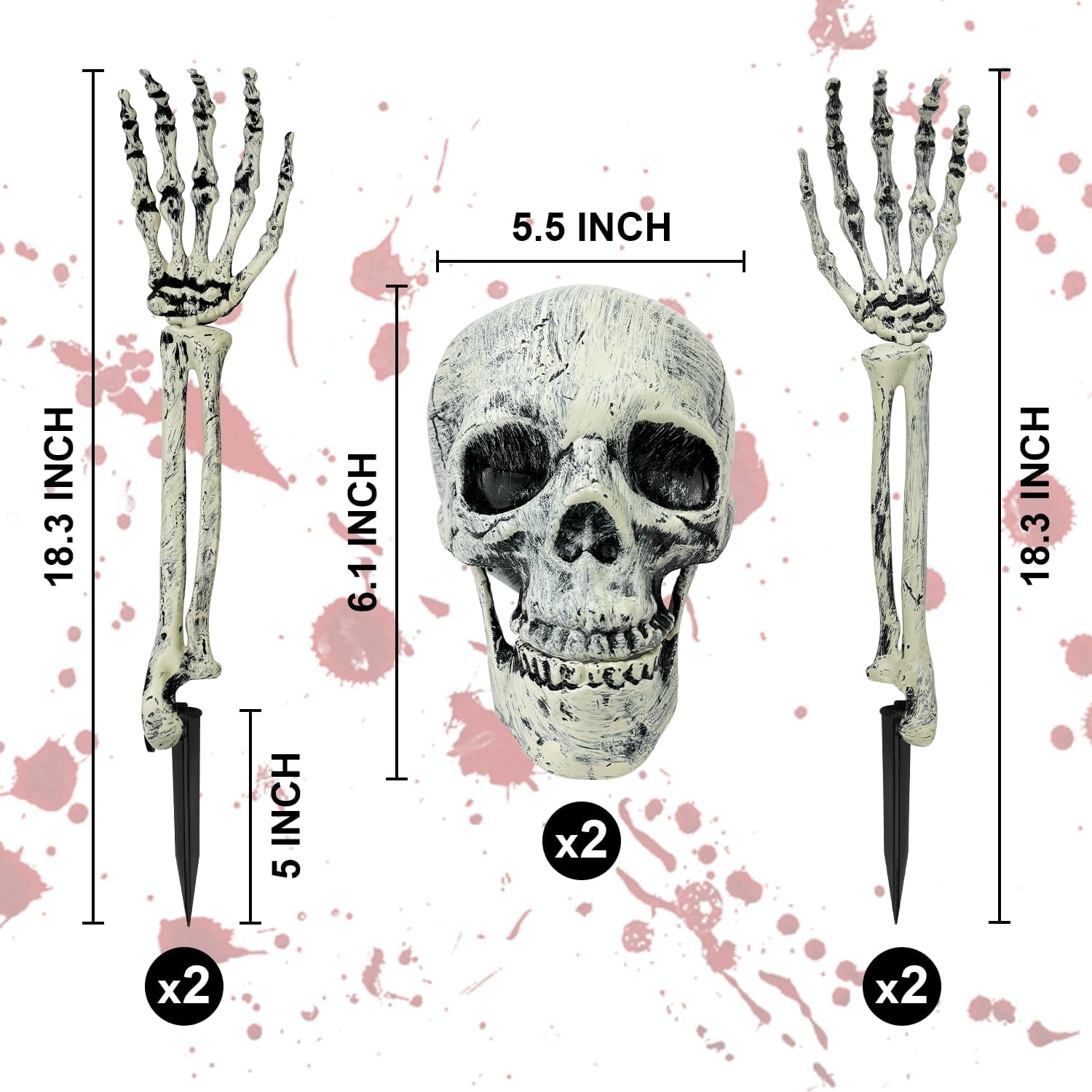 2 Pack Realistic Halloween Skeleton Stakes Decorations Outdoor for Yard
