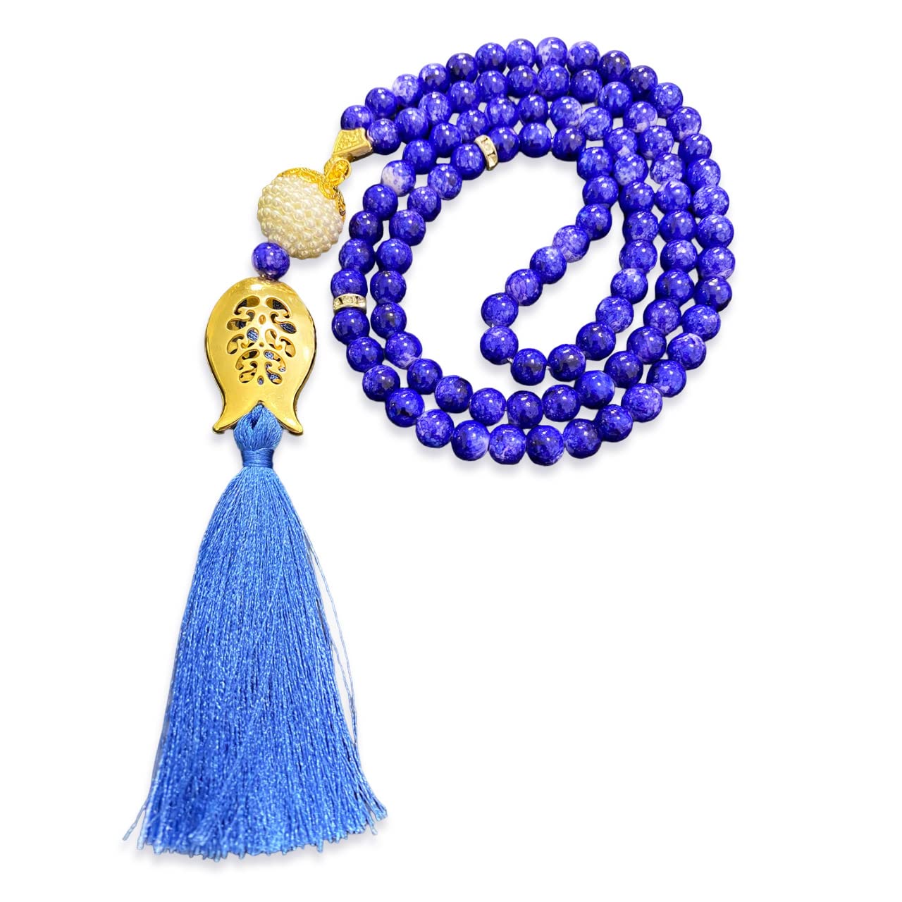 Ishq Design Pearl Gold Medal Rose Bead (Blue)