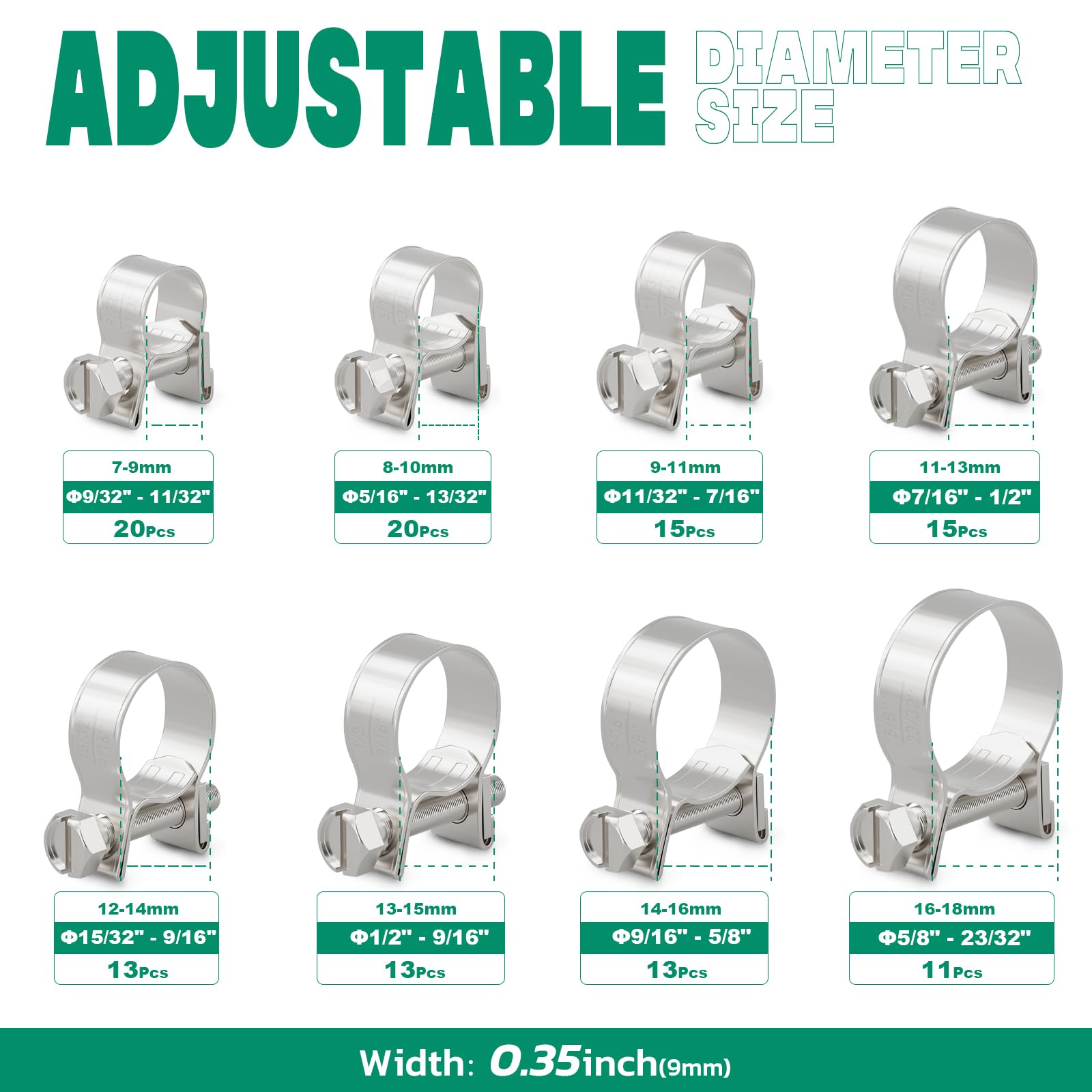 Snapklik.com : OURU 120PCS Fuel Line Clamp Assortment Kit 304 Stainless ...