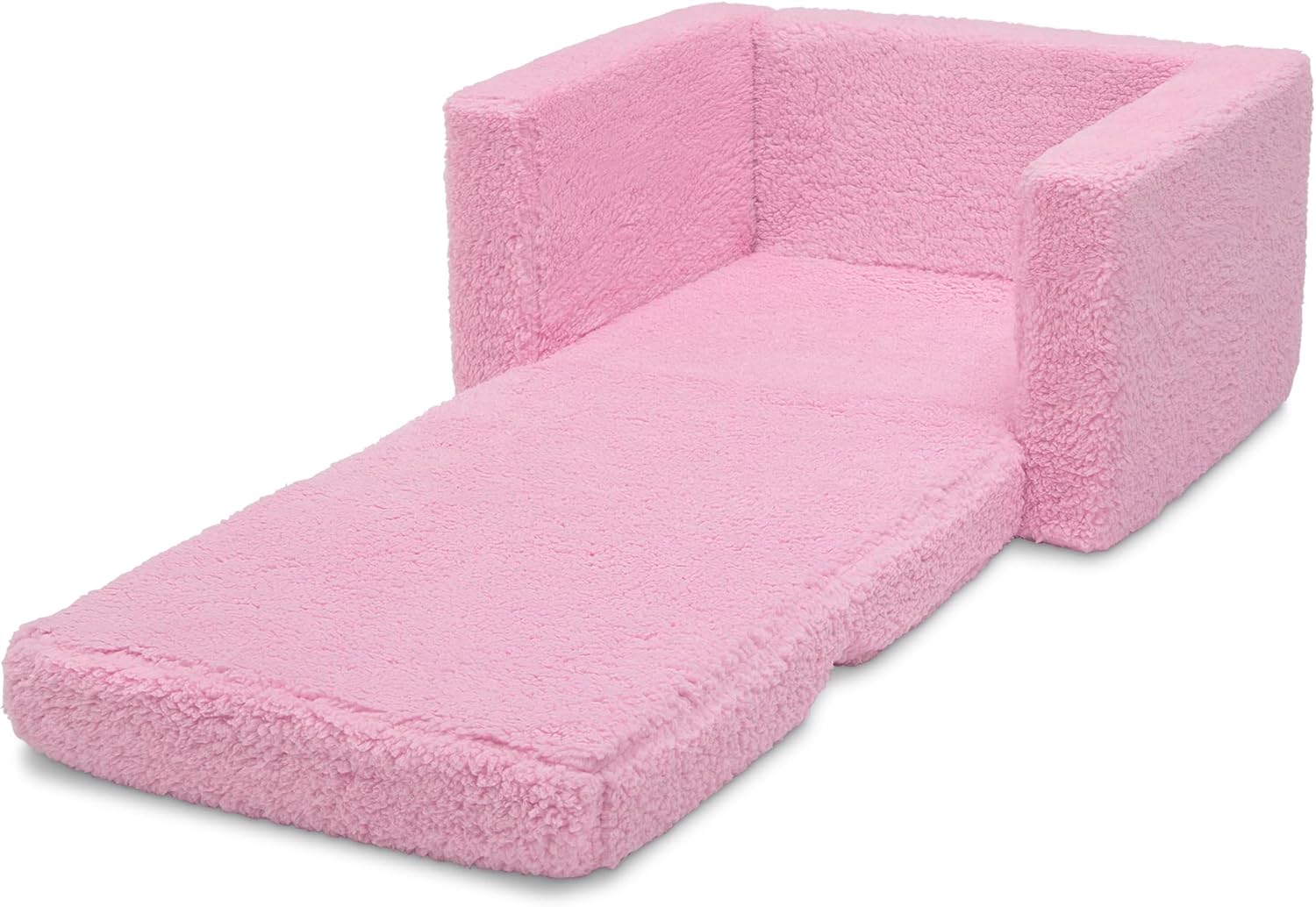 Delta Children Cozee Flip-Out Sherpa 2-in-1 Convertible Chair to Lounger for Kids, Pink - Image 13