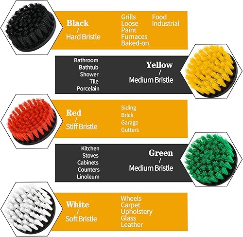 Miniatura 4 de Juego de 34 cepillos de taladro, cepillo eléctrico para coche, lechada, suelo, bañera, ducha, azulejos, alfombras, esquina, piso, baño, superficie