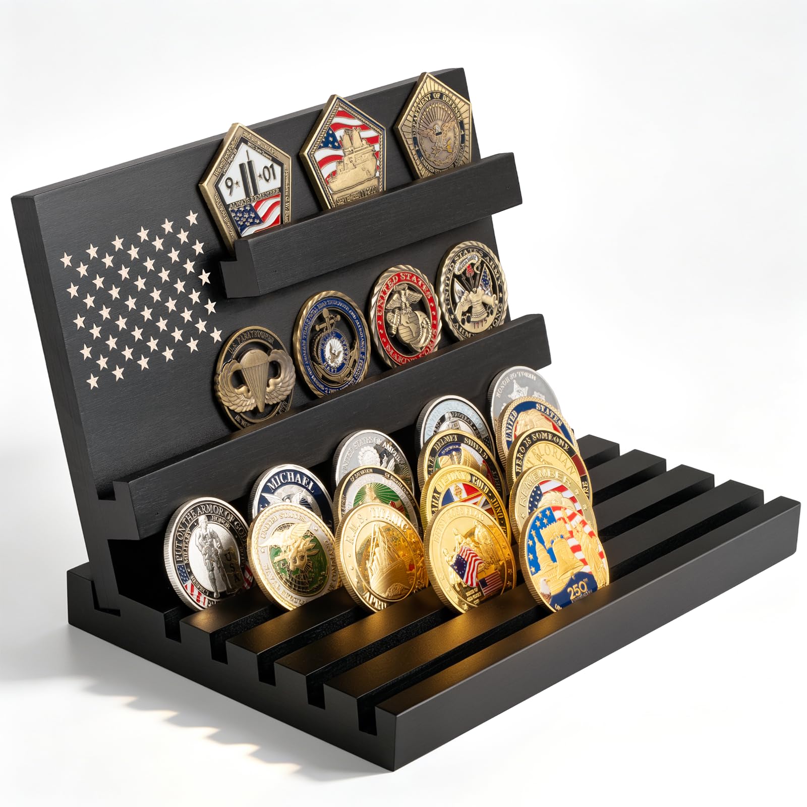Challenge Coin Display, Black Military Coin Holder Tabletop Case