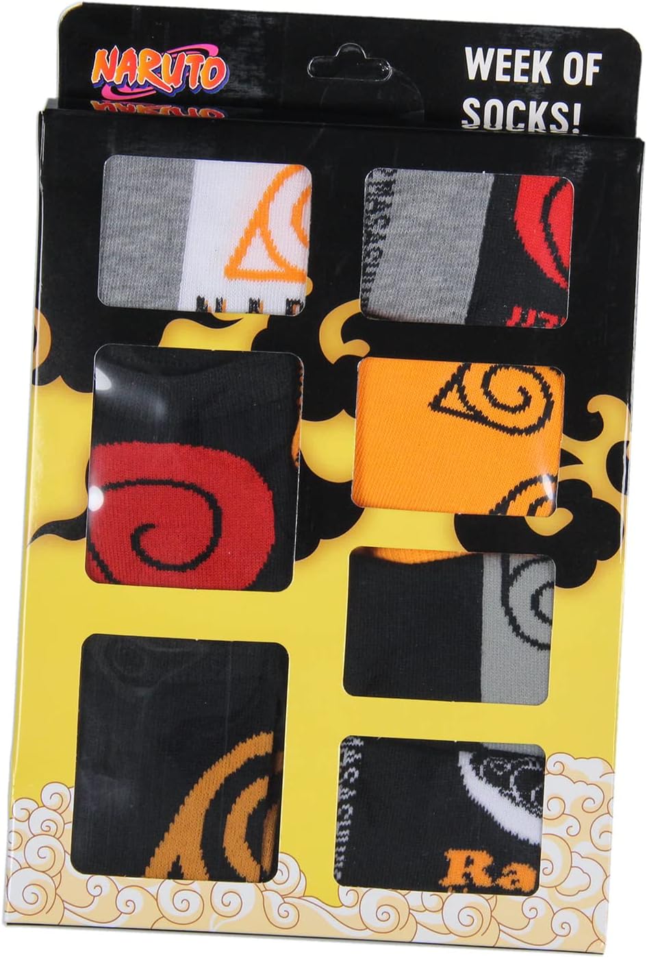 Bioworld Naruto Shippuden Youth Week Of Socks Uzumaki Clan And Symbols 7 Pairs Of Socks