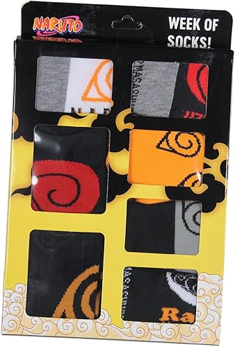 Miniatura 5 de Bioworld Naruto Shippuden Semana Juvenil De Calcetines Uzumaki Clan Y Símbolos 7 Pares De Calcetines, Varios