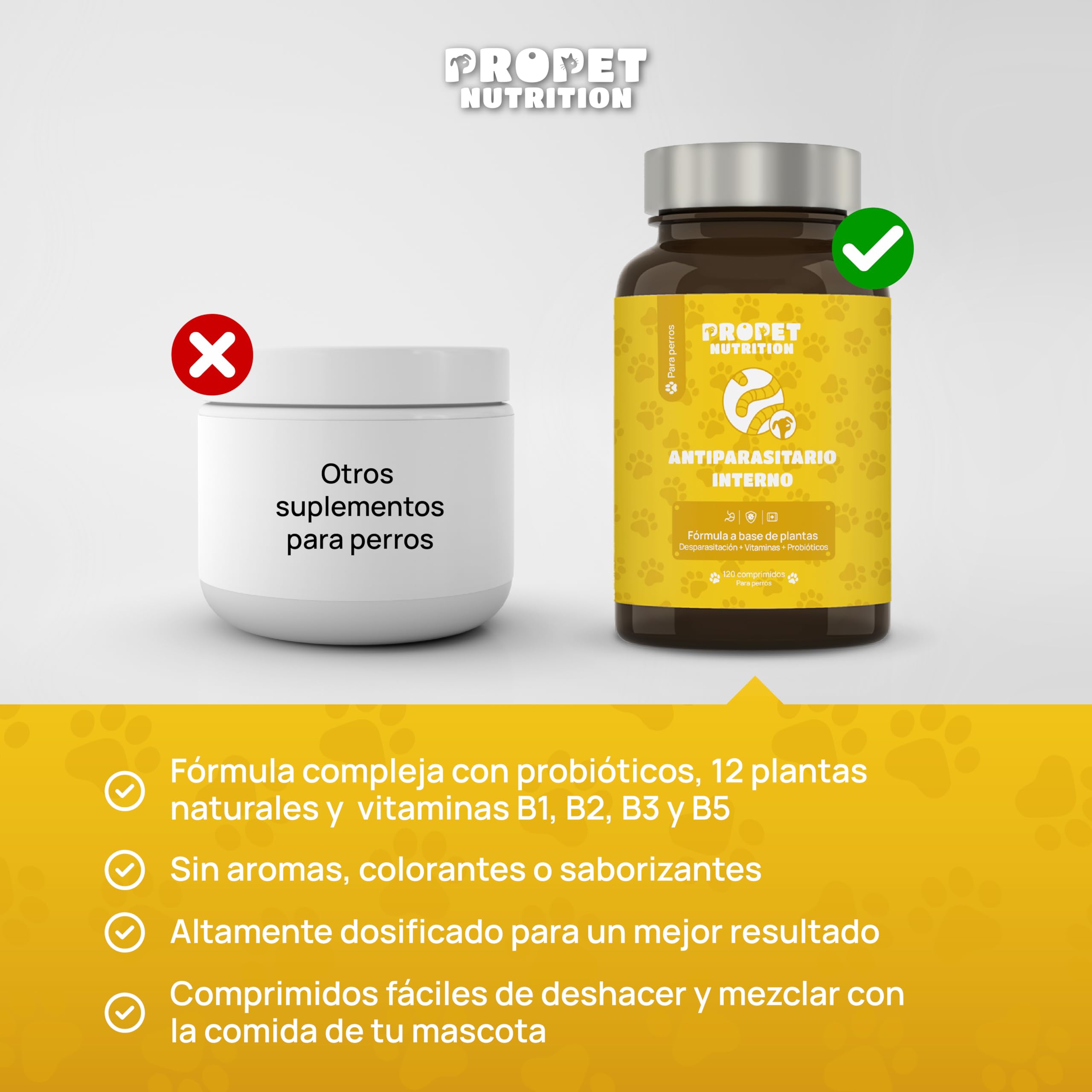 Desparasitante Perros. 12 Plantas de Rápida Absorción y Eficacia. 120 Dosis. Elimina y Previene. 100% Natural. Incluye Probioticos y Vitaminas. Pastillas Desparasitar Perros Interno. Amplio Espectro