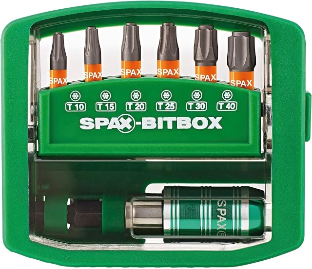 SPAX BITbox T-STAR plus, uchwyt do szybkiej wymiany bitów, 6 bitów: T10, T15, T20, T25, T30, T40 w 25 mm - 400007899019