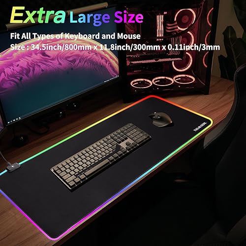 Miniatura 5 de Alfombrilla de mouse RGB grande para juegos, 12 modos de luz, alfombrilla de mouse para teclado de computadora, base de goma antideslizante de gran