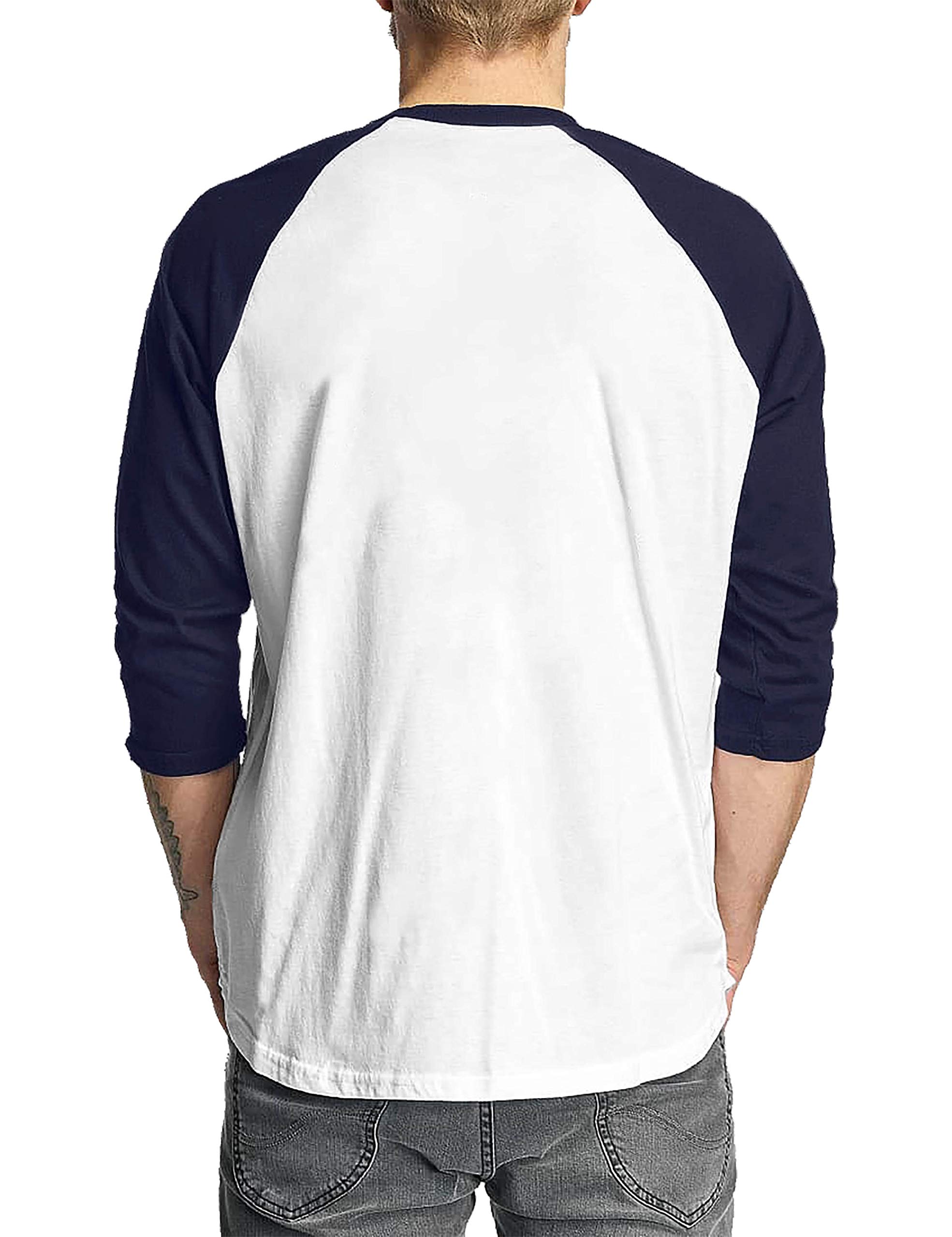 Hat and Beyond Mens Raglan 3/4 Sleeve T Shirts Casual Baseball Jersey(Small, White/Navy)