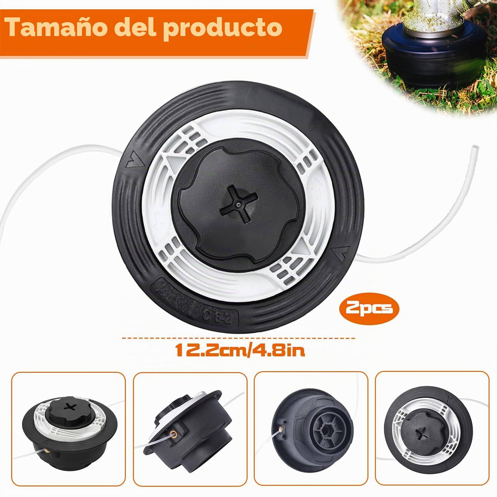 Cabezal desbrozador Autocut C6-2 para STIHL, Cabezal desbrozador con punta automática - Cabezal desbrozador de alambre doble - Carrete de alambre de nylon para desbrozadoras de gasolina