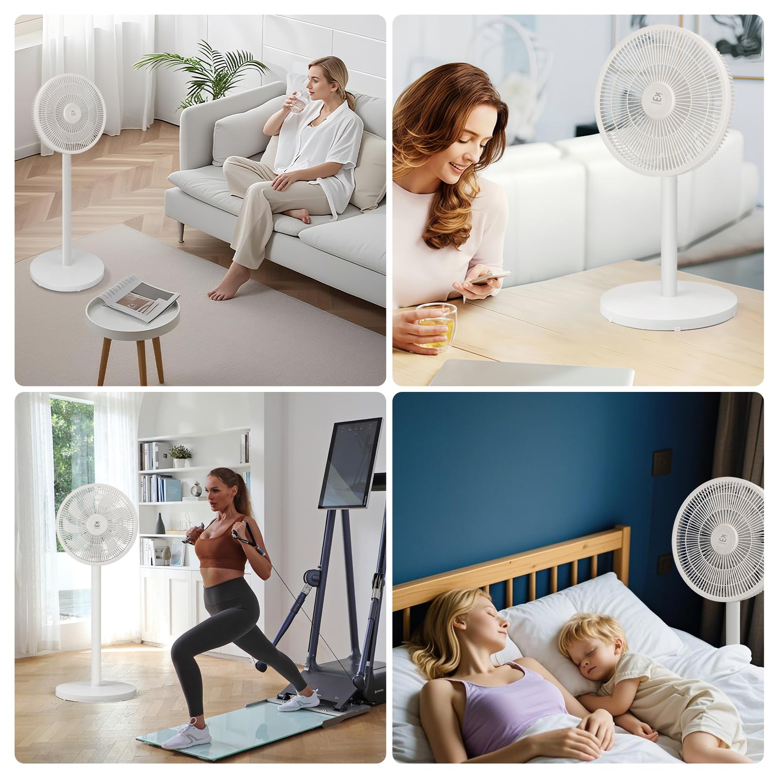 Ventiladores de pie con varilla extraíble, 3 niveles de velocidad, oscilación de 90° + inclinación de 35°, mando a distancia incluido, modo de ahorro de energía de 50W para dormitorio, oficina, salón