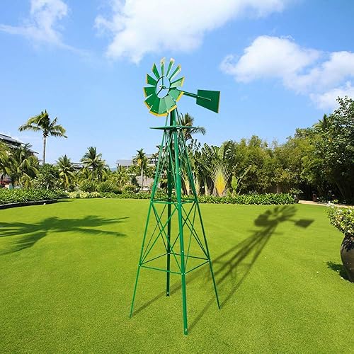 Miniatura 2 de Outvita Molino de viento ornamental de 8 pies, paleta de metal resistente y duradera, decoración de jardín, resistente a la intemperie, para jardín,