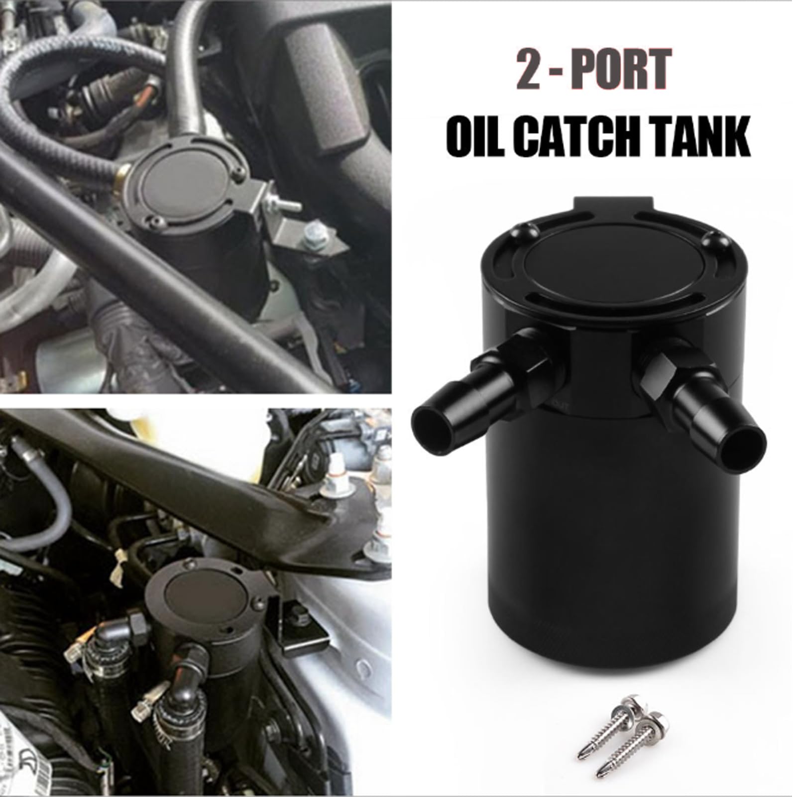Decantador Aceite Coche, Depósito de Aceite, Lata de Captura de Aceite de Motor de Coche de Aluminio de Dos Orificios Universal, Kit de Tanque de Ventilación Negro
