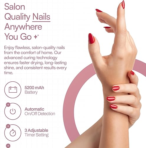 Miniatura 9 de M - HaloLite - Lámpara LED de secado de uñas de 98 W, 32 LED, recargable inalámbrica con batería de 5200 mAh, secador de uñas de gel UVLED rápido