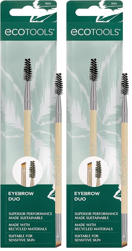 EcoTools Duo de Pincéis para Sobrancelhas com Escovinha e Pincel Chanfrado, 2 Unidades