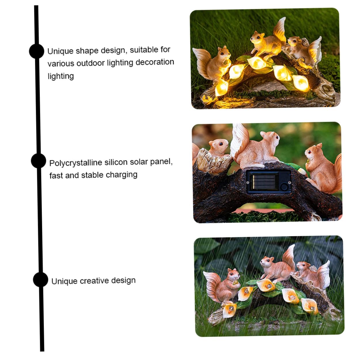 Solar Gartenleuchte Eichhörnchen aus Kunstharz Dekorativ für Hof | Energiesparend, Kreative Gestaltung, Elegante Figur für Garten und Rasen