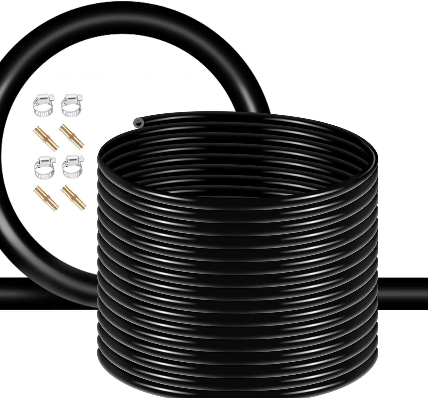 Self Sinking Aeration Hose Weighted Pond Aeration Tubing 3/8 Inch 328 Ft with 4 SS Clamps & 4 Copper Menders, Weighted Air Hose for Pond Aeration Pond Buried Hose for Pond Aeration, Water Features