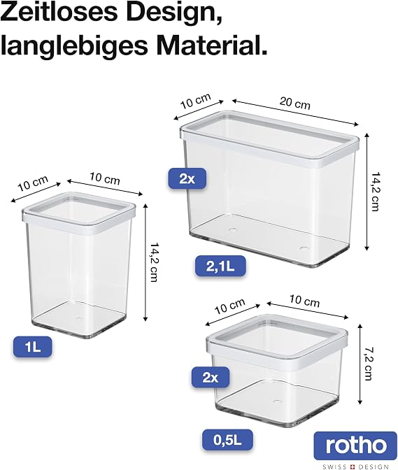 Rotho Premium loft storage jar Rotho Storage Box Plastic Boxes with Lid Rotho Storage Jars Aroma-Proof Transparent Dishwasher Safe 5-Piece