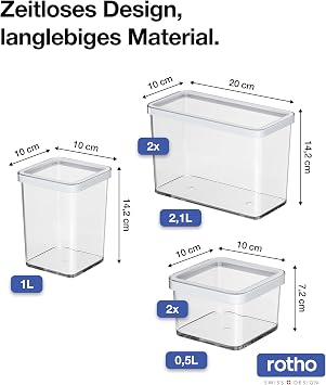 Rotho Premium loft storage jar Rotho Storage Box Plastic Boxes with Lid Rotho Storage Jars Aroma-Proof Transparent Dishwasher Safe 5-Piece