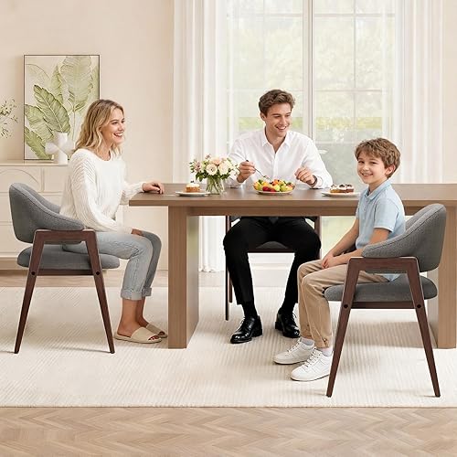 Miniatura 9 de Juego de 2 sillas de comedor de madera, silla de comedor tapizada de tela moderna, sillas auxiliares de cocina, silla de cena de granja con respaldo