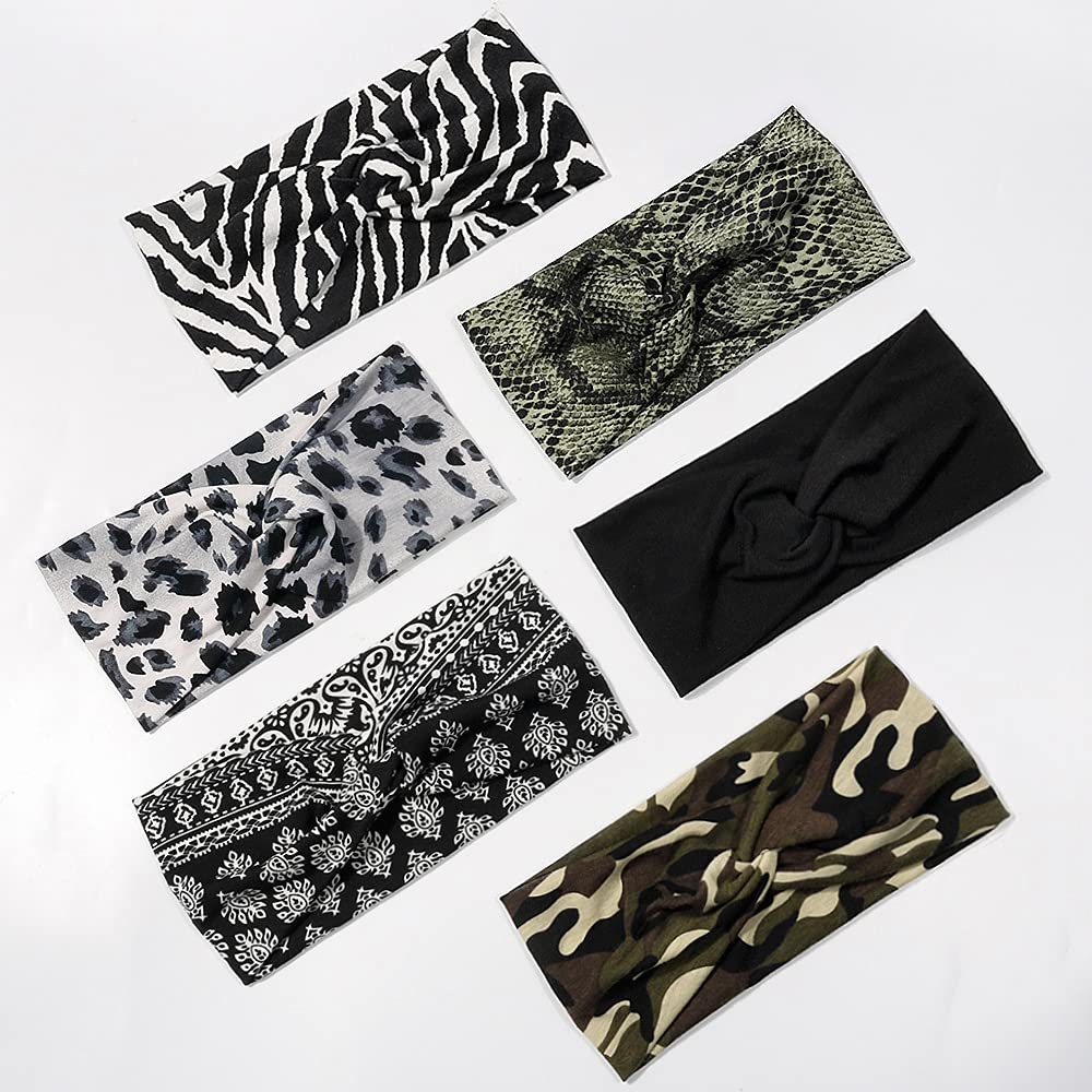 6 Pack Wide Headbands for Women - Soft Elastic Hair bands turban for Teen Girls Head Wrap Accessories, Non-slip and Breathable (6Pack Printed) : Beauty