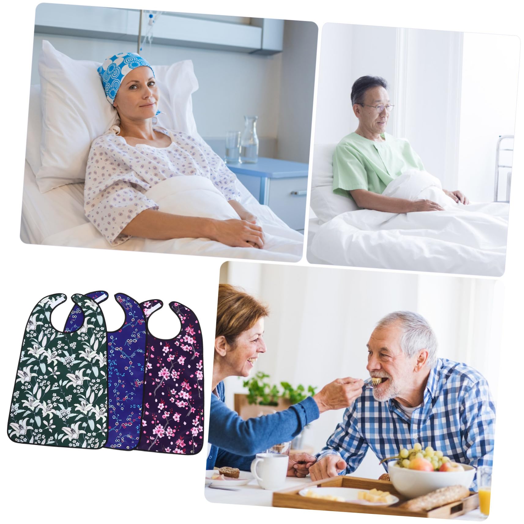 3 pezzi Bavaglini per Adulti Impermeabili in Regolabili e Riutilizzabili per Anziani e Persone Disabili Protezione Abbigliamento Macchia per Pasti Facili e Puliti