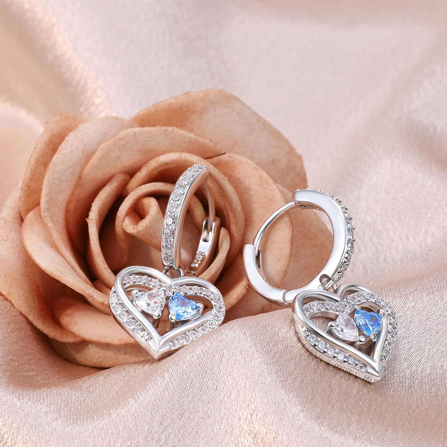 Sterling Silver Dangle Hoop Earrings Charms Love Heart Hypoallergenic Fashion Jewelry Dainty Birthday Gift - Image 6