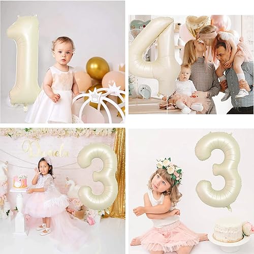 Miniatura 4 de Globo de 40 pulgadas, color blanco crema, número 0, papel de aluminio de helio, globos digitales 0 con números de arena blanca para fiesta de