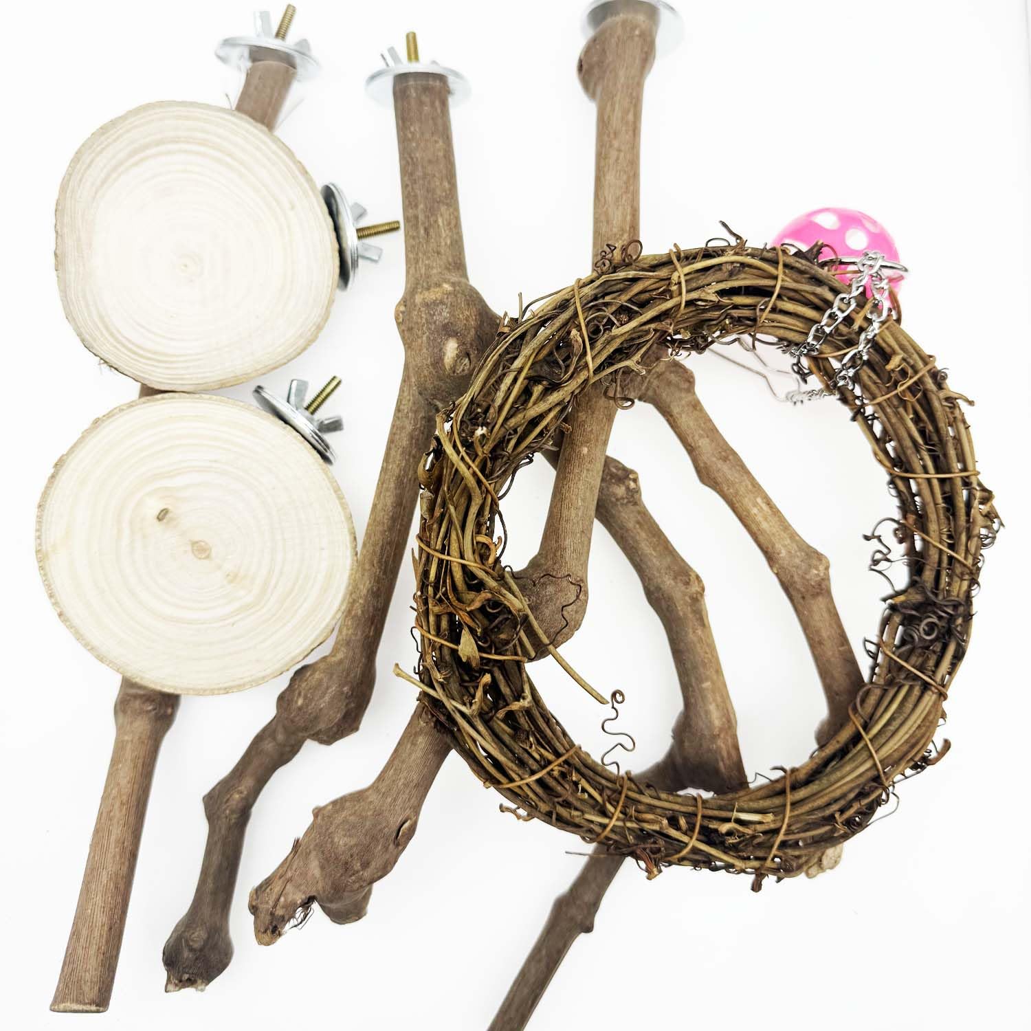 7 Pz Posatoi in Legno di Uccelli, O Forma Posatoi per Uccelli, Posatoi in Legno per Uccelli Legno Naturale per Cacatua, Cocorite
