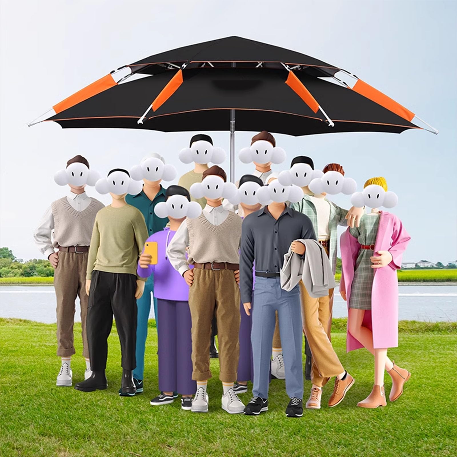 Składany parasol wędkarski, uniwersalny Wędkarstwo Outdoor Specjalny parasol wędkarski, dwuwarstwowy czarny plastikowy parasol, na podwórko, trawnik (sky blue 2m)
